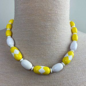Vintage Yellow & White Barrel Bead Mod GoGo Necklace 20.25"